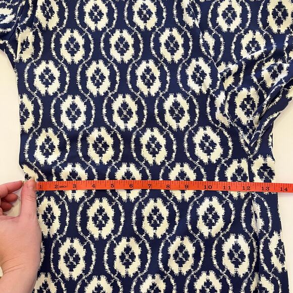 J. McLaughlin Catalina Cloth Faux-Wrap Dress Small Navy Geometric Office Stretch - Picture 9 of 13